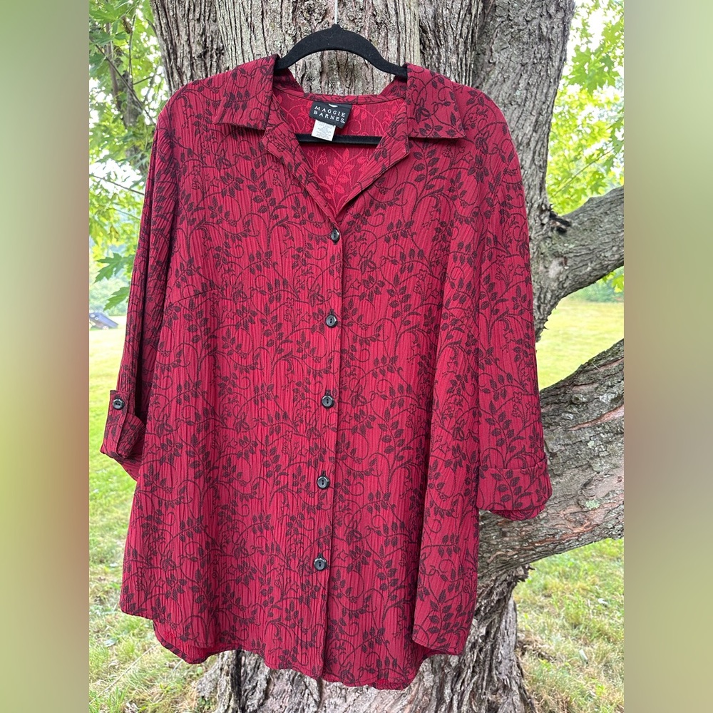 Maggie Barnes Burgundy Floral Button-Down Shirt